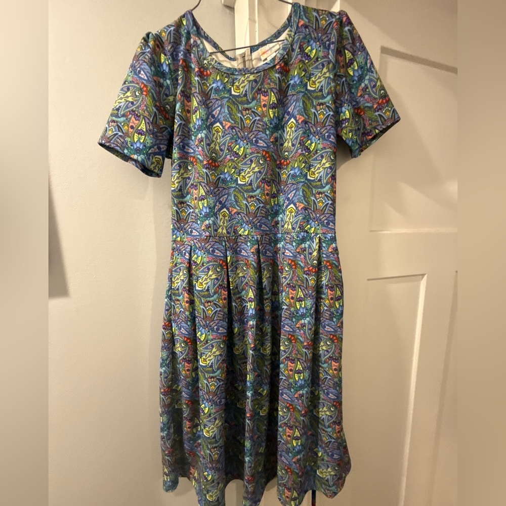 LuLaRoe Blue and Green Abstract Mini Dress